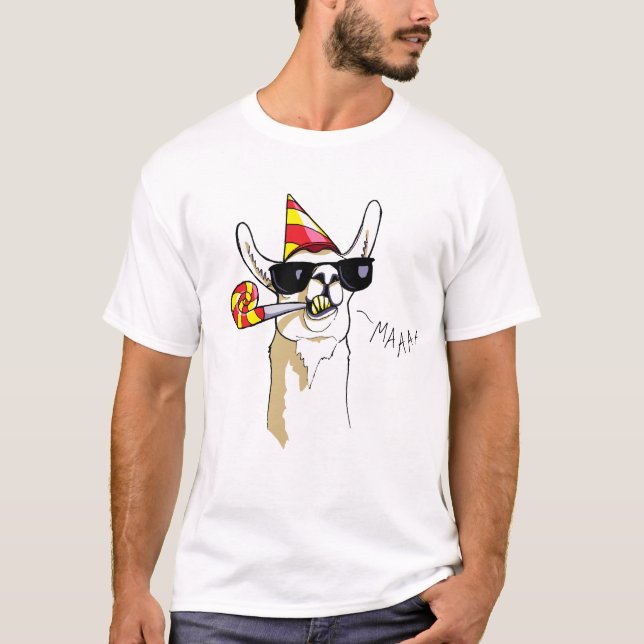 Cool Funny Party Llama T-Shirt with Sunglasses (Front)
