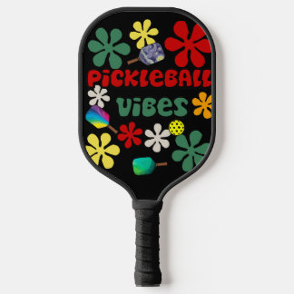 Cool Funny Pickleball Vibes Retro Art Pickleball Paddle