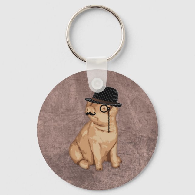 Cool funny piglet investigator cartoon key ring (Front)