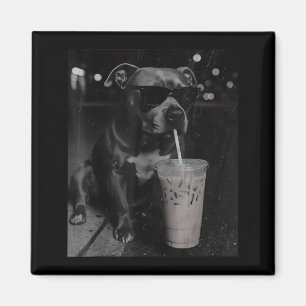 Cool Funny Pitbull Drinking Iced Coffee Lovers Magnet
