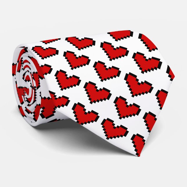 Cool funny red pixel icon heart party neck tie (Rolled)