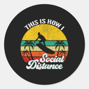 Cool Funny Retro Sunset Vintage Surfing Surfer Sur Classic Round Sticker