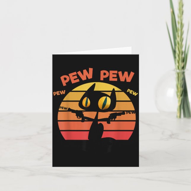 Cool Funny Sarcastic Pew Pew Halloween Black Cat Card (Front)