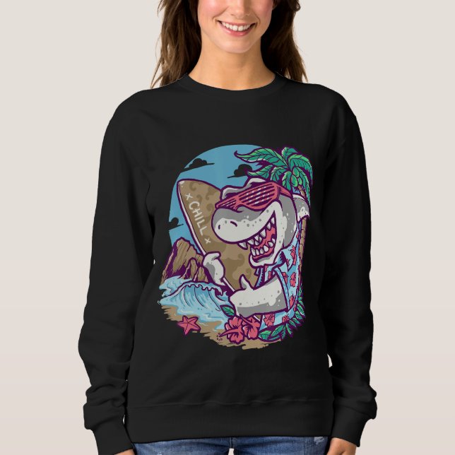 Cool Funny Shark Style Wears Sunglasses & Ready To Sweatshirt (Front)