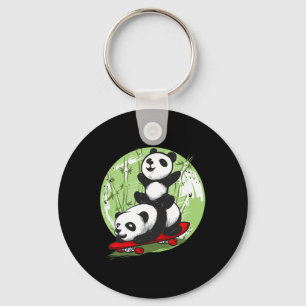 Cool Funny Skateboarding Pandas Key Ring