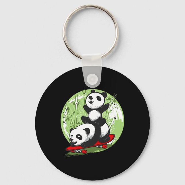 Cool Funny Skateboarding Pandas  Key Ring (Front)