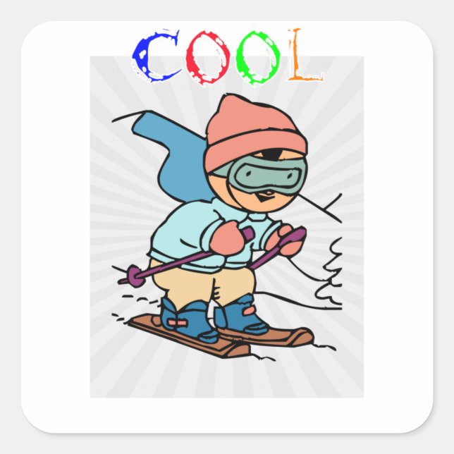 Cool Funny Skier | skiing designs | skiing funny Square Sticker (Front)