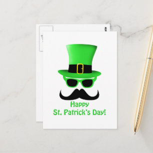 Cool Funny St. Patrick's Day Moustache Top hat Man Postcard