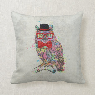 Cool funny trendy colourful watercolours owl cushion