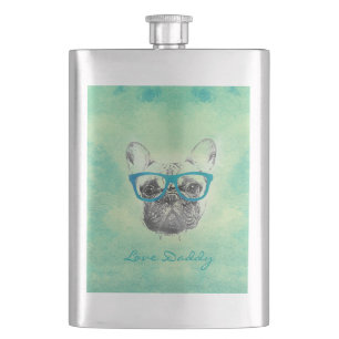 Cool  funny trendy vintage French bulldog  puppy Hip Flask