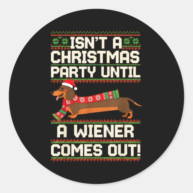 Cool Funny Wiener Dog Christmas Dachshund Holiday  Classic Round Sticker (Front)