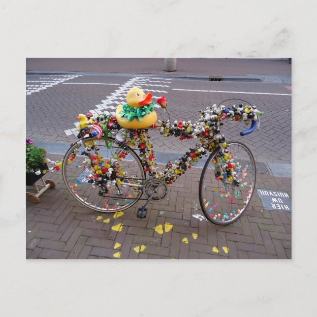 Cool Funny Yellow Duck Bicycle in Amsterdam Postcard (Front)
