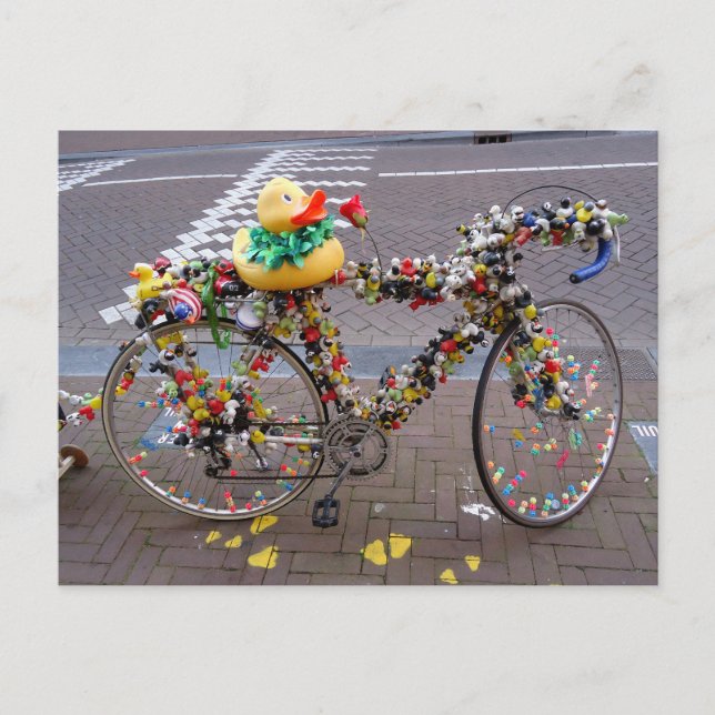 Cool Funny Yellow Duck Bicycle in Amsterdam Postcard (Front)