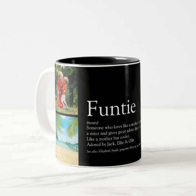 Cool Funtie Aunt Auntie Definition Photo Collage Two-Tone Coffee Mug (Front Left)