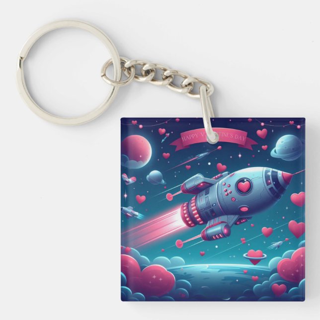 Cool/futuristic spaceship valentine's day key ring (Front)