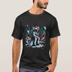 Cool Galaxy Ice Fisherman Astronaut On Ice Fishing T-Shirt