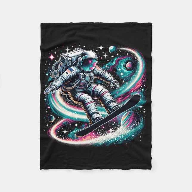 Cool Galaxy Snowboarder Astronaut On Snowboarding  Fleece Blanket (Front)
