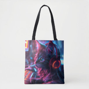 Cool Gamer Cat Smoking Funny Tote Bag
