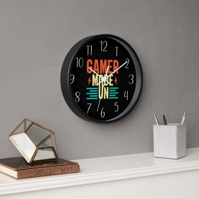Cool gamer mode word art unisex clock (Office)