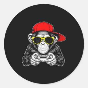 Cool Gamer Monkey With Controller Funny Gaming Vid Classic Round Sticker