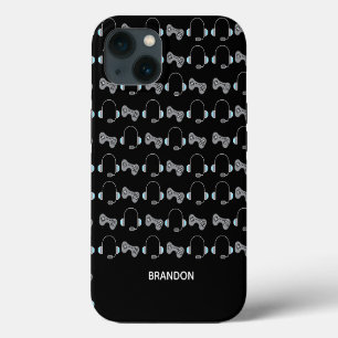 Cool Gamer Personalised Gaming Pattern Black iPhone 13 Case
