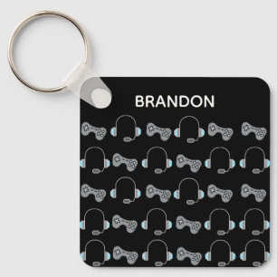 Cool Gamer Personalised Gaming Pattern Black Key Ring