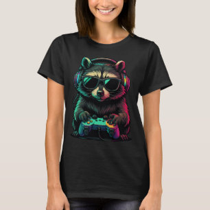 Cool Gamer Racoon — Headphones and Controller T-Shirt