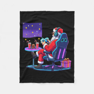 Cool Gamer Santa Playing Games Christmas Boys Styl Fleece Blanket