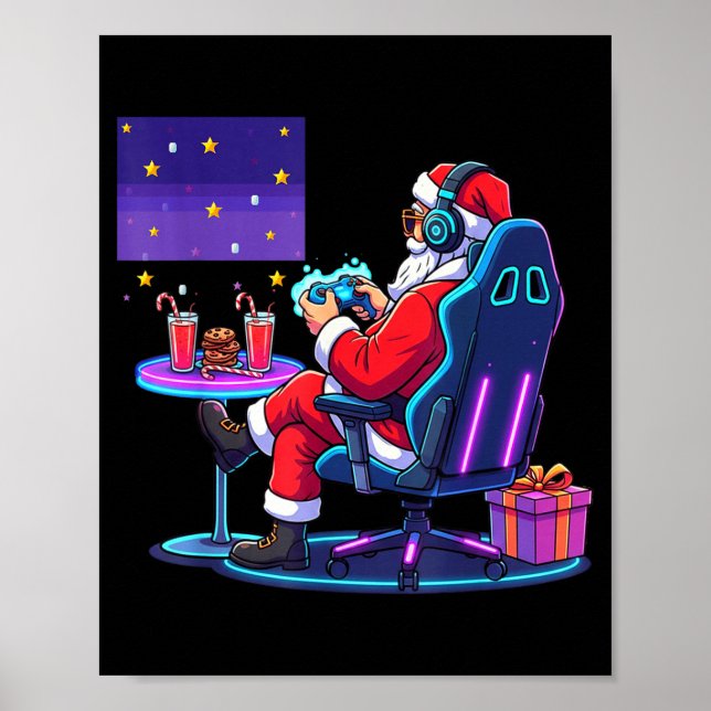 Cool Gamer Santa Playing Games Christmas Boys Styl Poster (Front)