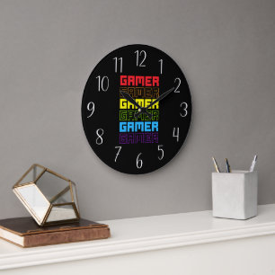 Cool gamer word art  large clock
