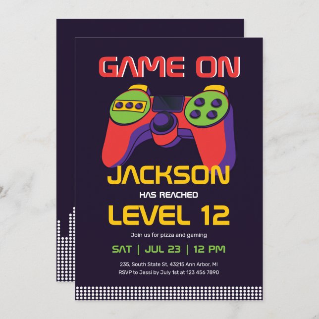 Cool Gaming Video Games Gamer Boy Birthday Invitation (Front/Back)