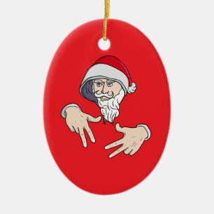 Cool Gangsta Hip Hop Hand Rap Santa Claus Ceramic Ornament