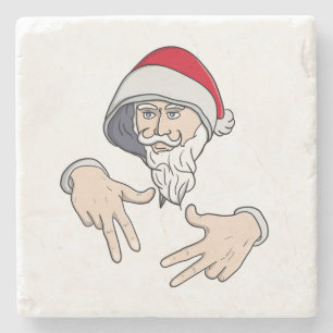 Cool Gangsta Hip Hop Hand Rap Santa Claus Stone Coaster