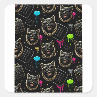 Cool Gangster Cat Neon Graffiti Streetwear Planner Square Sticker
