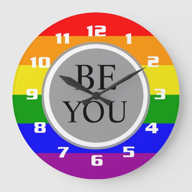 Cool Gay Pride Flag Be You Large Clock (Front)