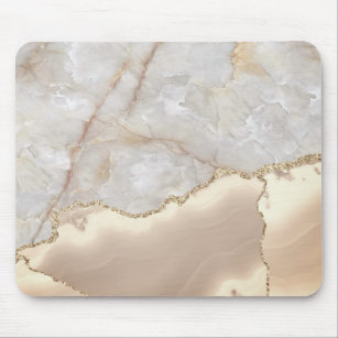 Cool Geometric Gold Cream Marble  Mouse Pad