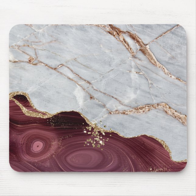 Cool Geometric Grey Gold Burgundy Marble  Mouse Pad (Front)