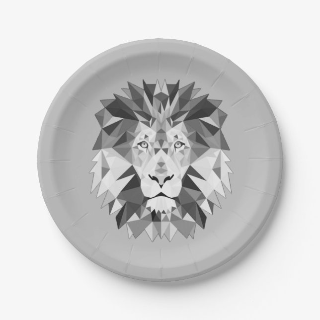Cool Geometric Lion Head Paper Plate (Front)