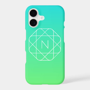 Cool Geometric Monogram Blue & Lime Green Ombre