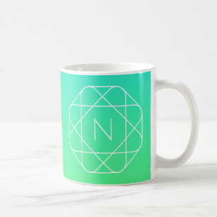 Cool Geometric Monogram   Blue & Lime Green Ombre Coffee Mug