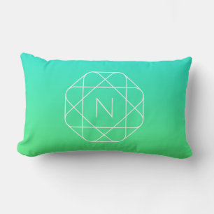 Cool Geometric Monogram   Blue & Lime Green Ombre Lumbar Cushion