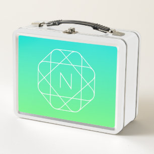 Cool Geometric Monogram   Blue & Lime Green Ombre Metal Lunch Box