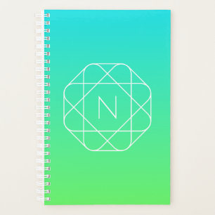 Cool Geometric Monogram Blue & Lime Green Ombre Planner