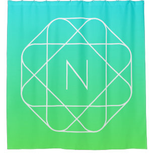 Cool Geometric Monogram   Blue & Lime Green Ombre Shower Curtain