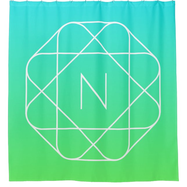 Cool Geometric Monogram | Blue & Lime Green Ombre Shower Curtain (Front)