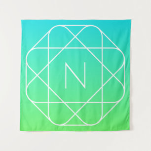 Cool Geometric Monogram Blue & Lime Green Ombre Tapestry