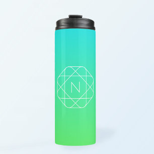 Cool Geometric Monogram   Blue & Lime Green Ombre Thermal Tumbler