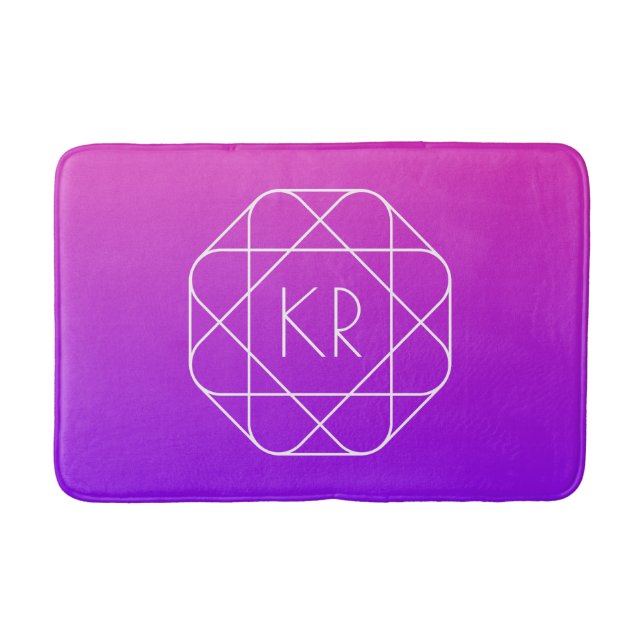 Cool Geometric Monogram | Magenta Purple Violet Bath Mat (Front)