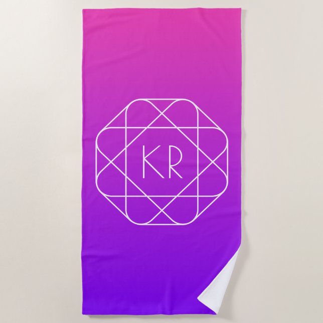 Cool Geometric Monogram | Magenta Purple Violet Beach Towel (Front)