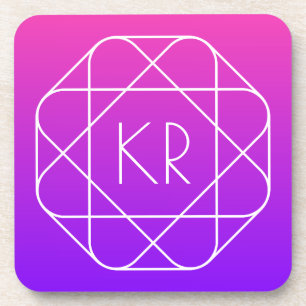 Cool Geometric Monogram Magenta Purple Violet Coaster
